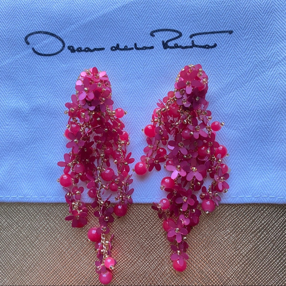 🦚 New Oscar de la Renta Beaded Cascade Drop clip-one earrings